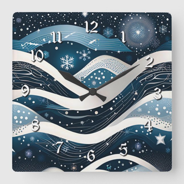 Abstrakt Winter Wonderland Quadratische Wanduhr (Vorderseite)
