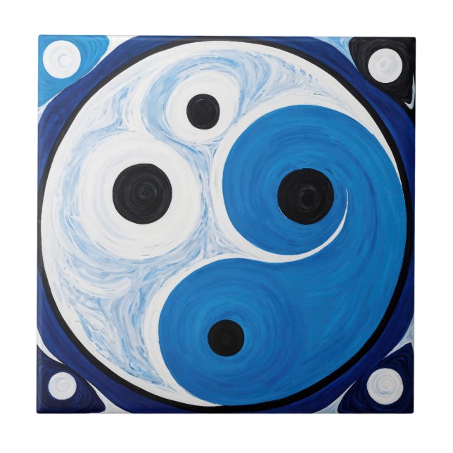 Abstrakt Yin Yang: Modernist Blue & White Fliese (Vorderseite)