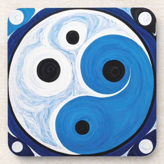 Abstrakt Yin Yang: Modernist Blue & White Getränkeuntersetzer (Vorderseite)