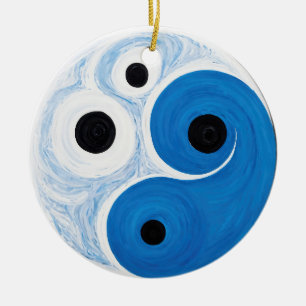 Abstrakt Yin Yang: Modernist Blue & White Keramik Ornament