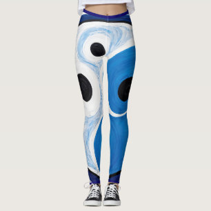 Abstrakt Yin Yang: Modernist Blue & White Leggings