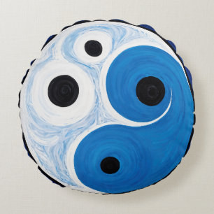Abstrakt Yin Yang: Modernist Blue & White Rundes Kissen