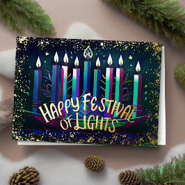 Abstrakt Zeichnend Menorah Festival of Lights Blue Folien Feiertagskarte