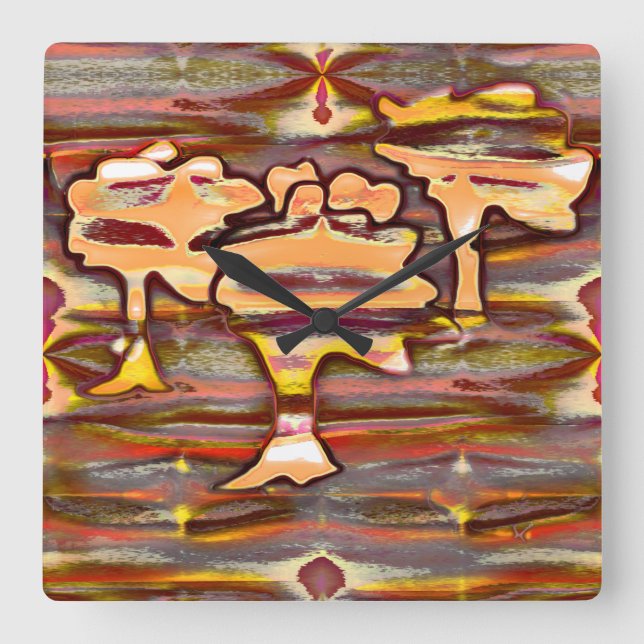 Abstrakt zeichnend mit Holzflecken, Farbschälung Quadratische Wanduhr (Vorderseite)