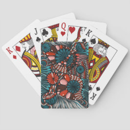 Abstrakt Zentangle Türkis und Korallenrot Spielkar Spielkarten