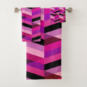 Abstrakt Zickzack/Herringbone   Purpur und Violett Badhandtuch Set