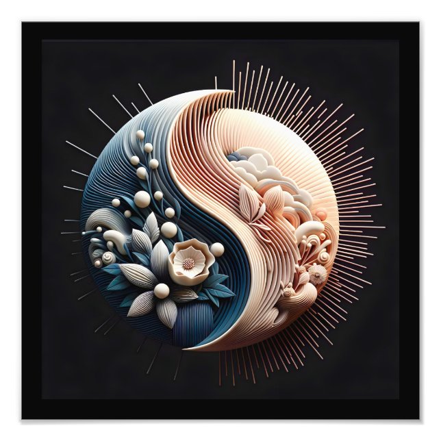 Abstrakte 3D-Form Yin Yang Blume Pastellfarben Fotodruck (Vorne)