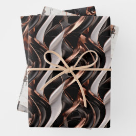 Abstrakte 3D-Illusion in Schwarz, Weiß und Kupfer Geschenkpapier Set
