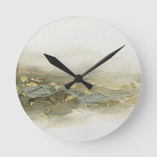 Abstrakte 3D Salbeigrün Goldfolie Bergwelle Acr Runde Wanduhr