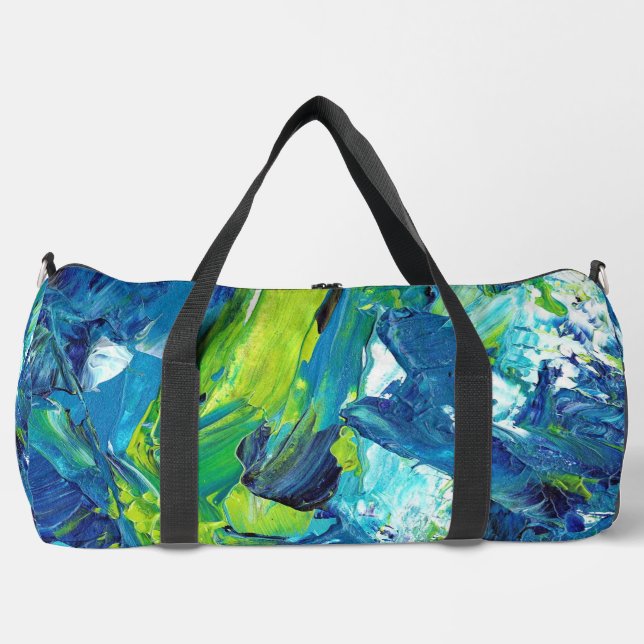 Abstrakte Acrylmalerei in Blau Duffle Bag (Vorderseite)