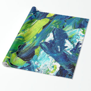 Abstrakte Acrylmalerei in Blau Geschenkpapier