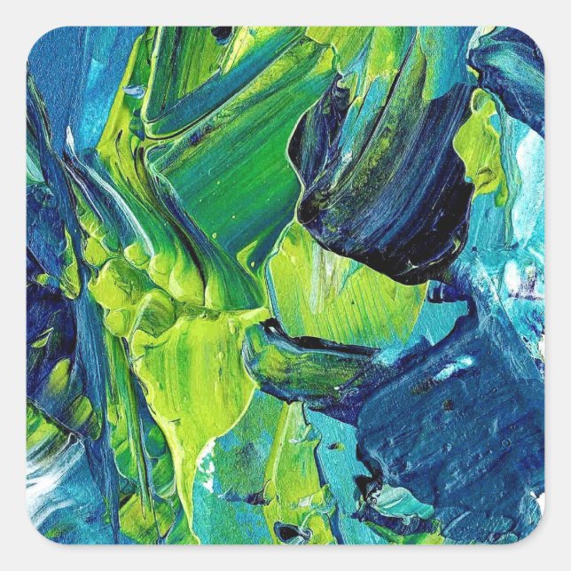Abstrakte Acrylmalerei in Blau Quadratischer Aufkleber (Vorderseite)
