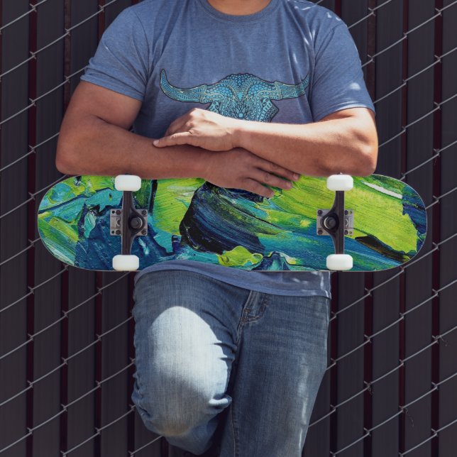 Abstrakte Acrylmalerei in Blau Skateboard (Außenbereich 3)