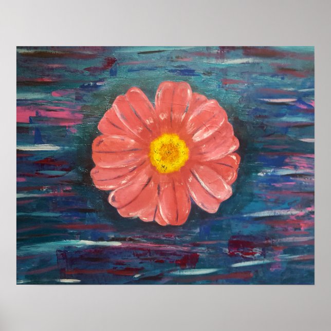 Abstrakte Acrylmalerei mit Blume Poster (Vorne)