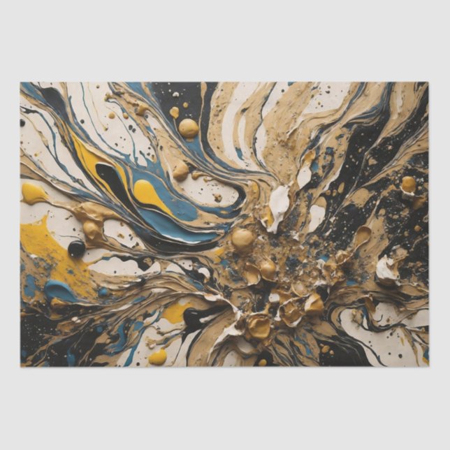 Abstrakte Acrylschrot in Blau, Gelb und Schwarz Seidenpapier (Vorderseite)