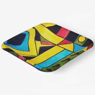 Abstrakte afrikanische Farben in Dreiecken und Qua Pappteller