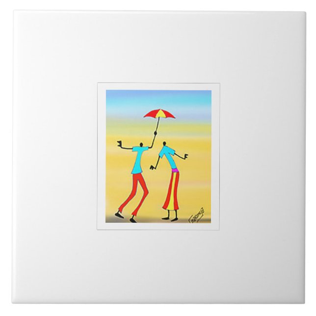 Abstrakte afrikanische Kunst, tropischer Sommer Fliese (Vorderseite)