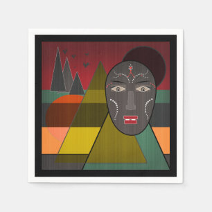 Abstrakte afrikanische Maske in den retro Vintagen Serviette