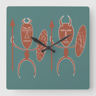 Abstrakte afrikanische Stammeskrieger-Kunst Quadratische Wanduhr