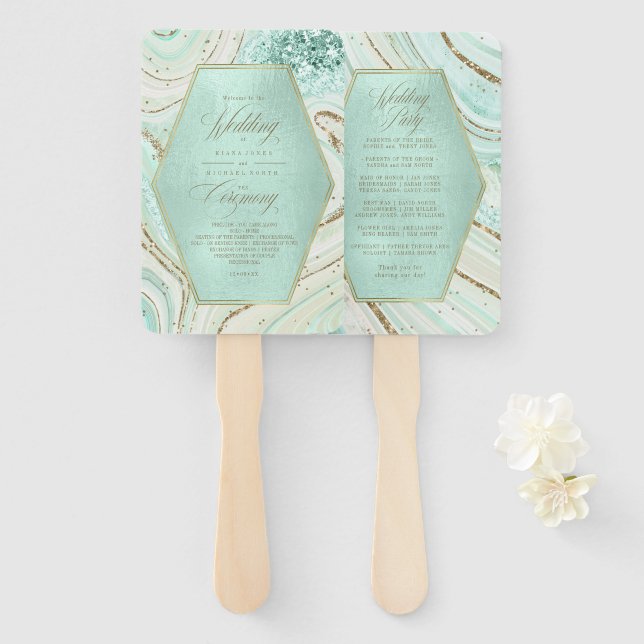 Abstrakte Agate Hochzeitfeier Mint ID827 Hand Fa. Fächer (Vorne und Hinten)