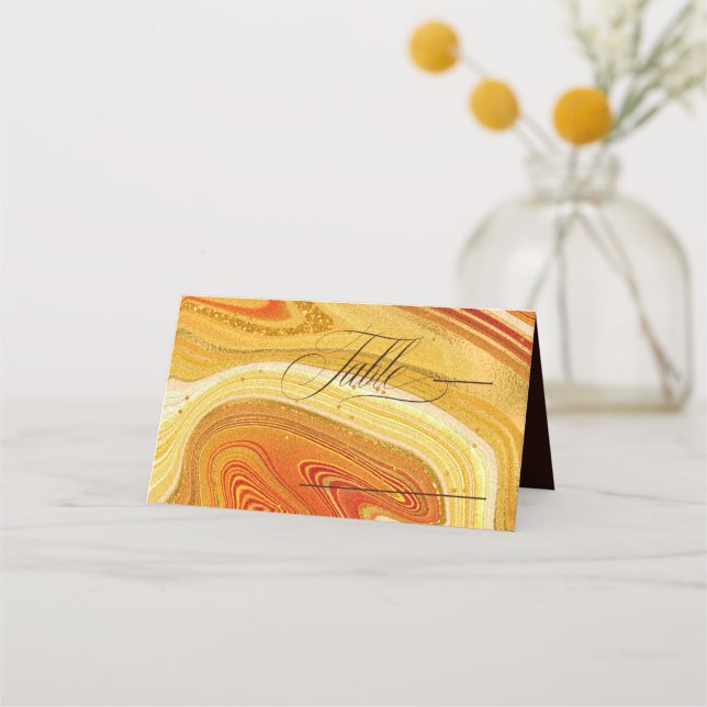 Abstrakte Agate Wedding Table Hot Orange ID827 Platzkarte (Vorderseite)