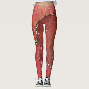 Abstrakte Alcohol-Tinte-Kunst in hellroter und gol Leggings