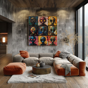 Abstrakte Alien-Porträts in Graffiti-Popart-Raster Poster