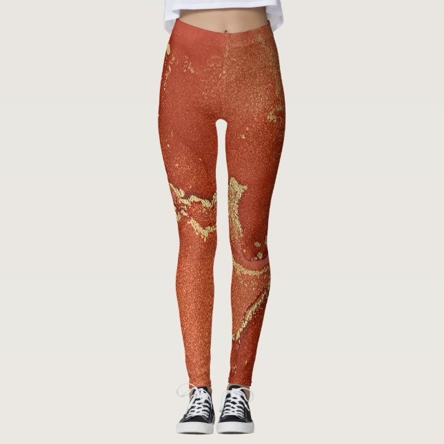 Abstrakte Alkohol Tinte Art Bright Red and Gold Leggings (Vorderseite)
