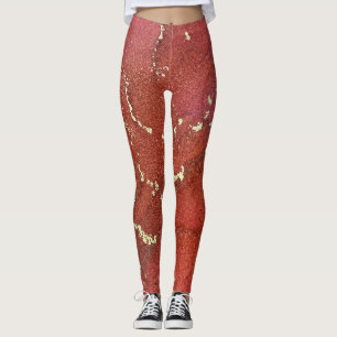 Abstrakte Alkohol Tinte Art Bright Red and Gold Leggings