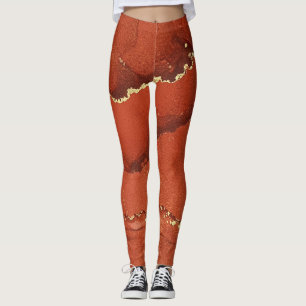 Abstrakte Alkohol Tinte Art Bright Red and Gold Leggings