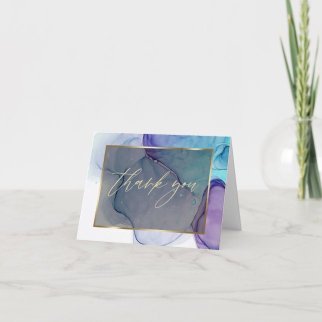 Abstrakte Alkohol Tinte Lila Aqua Vielen Dank Dankeskarte (Vorderseite)