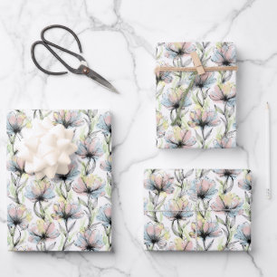 Abstrakte Alkohol-Waschstift- und Tintenzierblumen Geschenkpapier Set