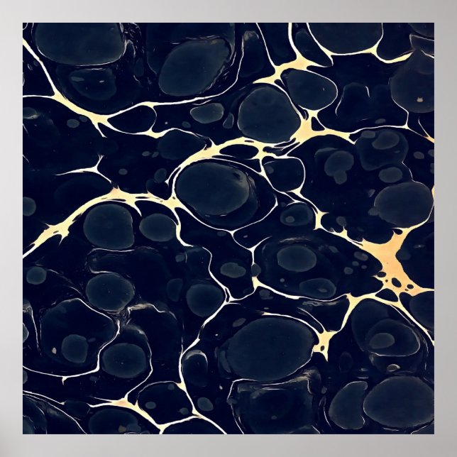 Abstrakte alkoholfarbene Kunst im Dunkeln, blau II Poster (Vorne)