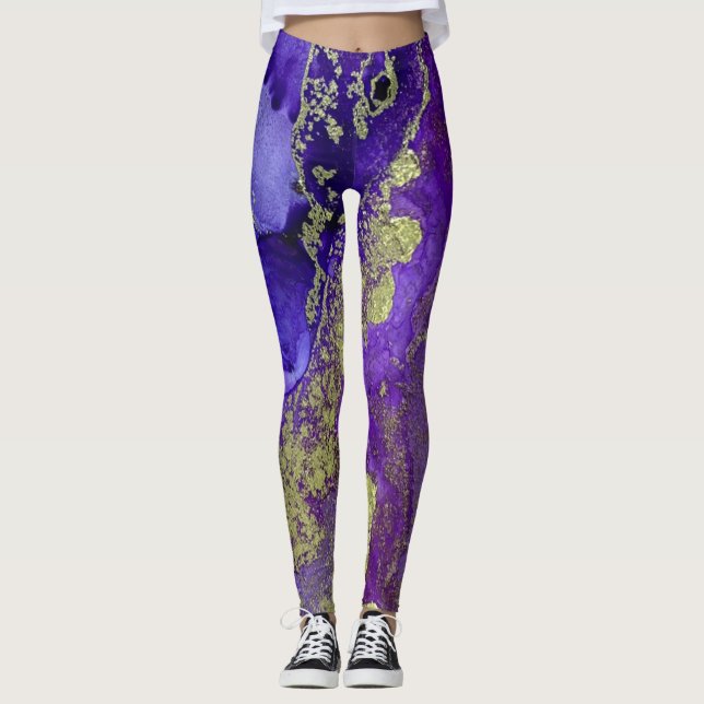 Abstrakte alkoholfreie Tinte Art Rich Purple mit G Leggings (Vorderseite)