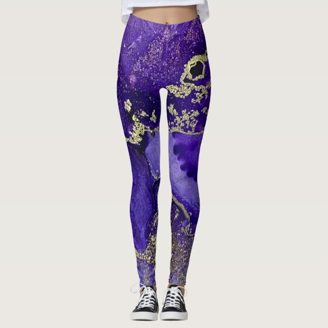 Abstrakte alkoholfreie Tinte Art Rich Purple mit G Leggings (Vorderseite)