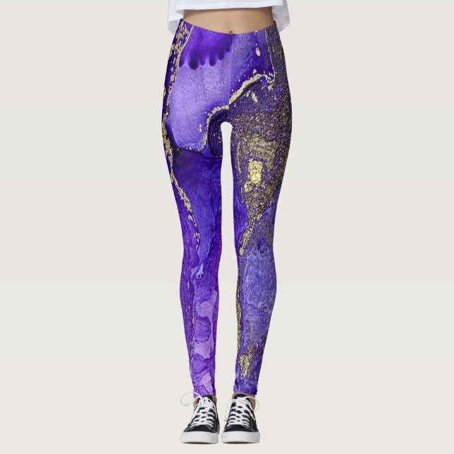 Abstrakte alkoholfreie Tinte Art Rich Purple mit G Leggings (Vorderseite)
