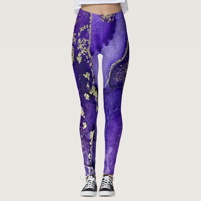 Abstrakte alkoholfreie Tinte Art Rich Purple mit G Leggings (Vorderseite)