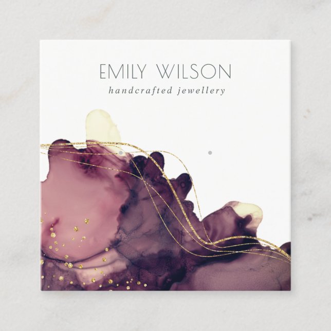 Abstrakte Alkoholtinte Gold Maroon Earring Display Quadratische Visitenkarte (Vorderseite)