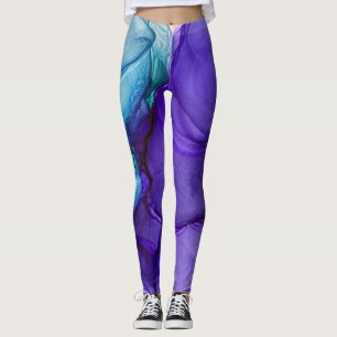 Abstrakte Alkoholtinte Kunst, Aquamarin und Lila Leggings