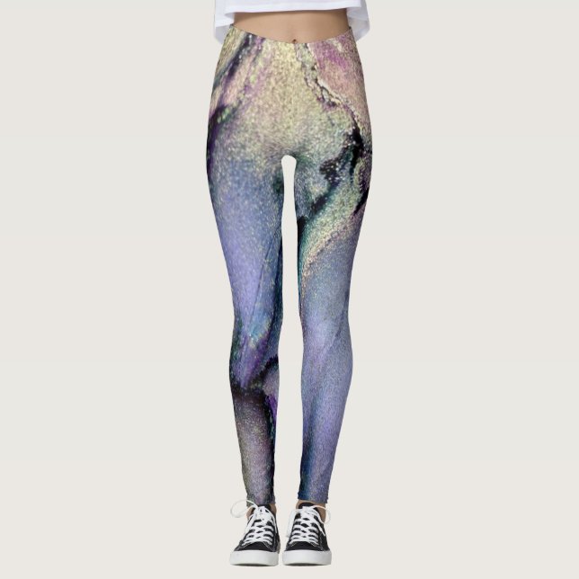 Abstrakte Alkoholtinte Lila und Gold schimmerartig Leggings (Vorderseite)