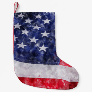 Abstrakte amerikanische Flagge, Wasserfarben Stil. Kleiner Weihnachtsstrumpf