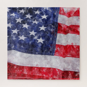 Abstrakte amerikanische Flagge, Wasserfarben Stil. Puzzle