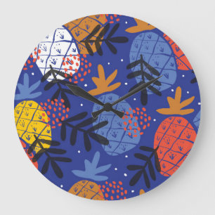 Abstrakte Ananas Blätter Vintages Muster Große Wanduhr