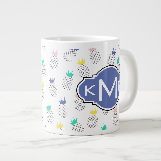 Abstrakte Ananas| Monogramm Jumbo-Tasse (Vorderseite Rechts)