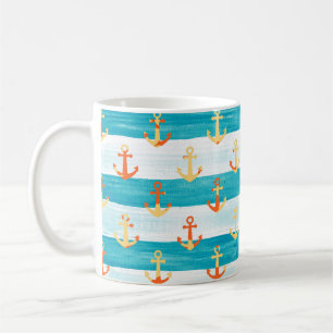 Abstrakte Anker: Wasserfarben-Streifenmuster. Kaffeetasse