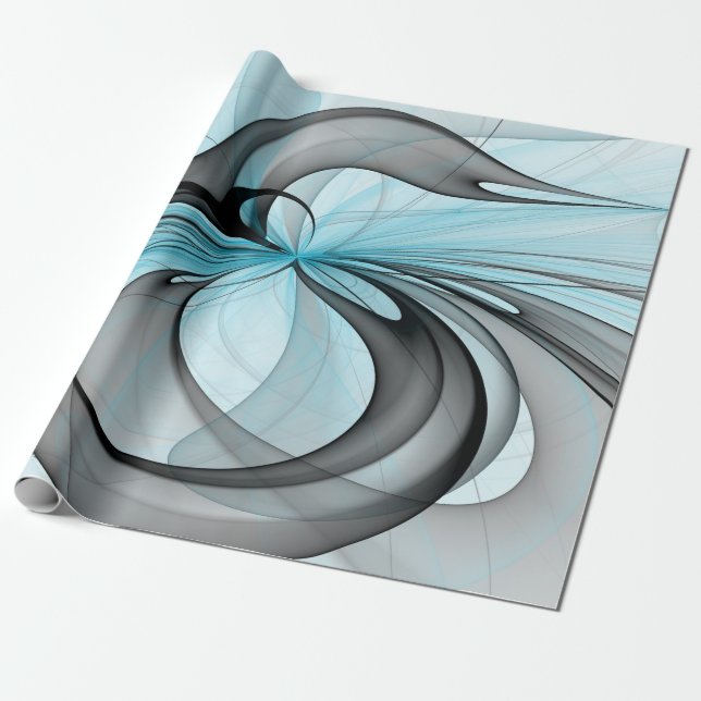 Abstrakte Anthrazit-Grau-Blau-Moderne Fraktal-Kuns Geschenkpapier (Ungerollt)