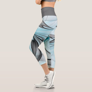 Abstrakte Anthrazitgraue Blaue Moderne Fraktal-Kun Capri Leggings