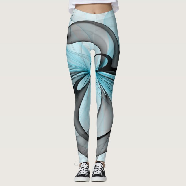 Abstrakte Anthrazitgraue Blaue Moderne Fraktal-Kun Leggings (Vorderseite)