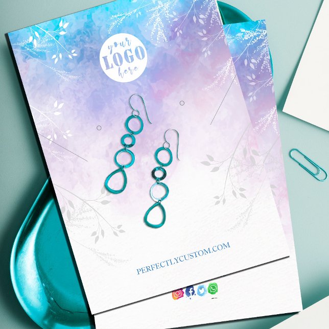 Abstrakte Aqua Blue Halskletterohrringe Visitenkarte (Abstract Aqua Blue necklace earrings Business Card #abstractaquablue #seacolor #brightcolor)