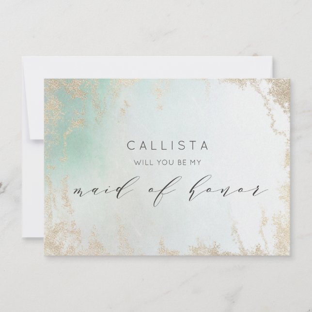 Abstrakte Aqua Ombre Fade mit Mattiertem Gold Glit (Vorderseite)